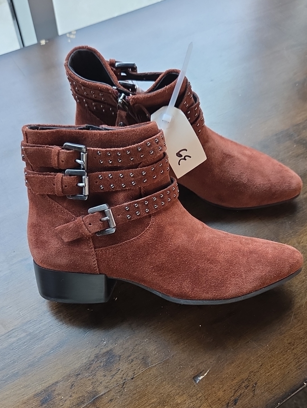 Geox Size 9 Women's Suede Buckle Ankle Booties in Rust Brown NEW